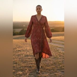 Miami Maroon Patterned Long Sleeve Dress